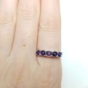 Vintage Purple Cabochon Rhinestone Band Ring, Silver Tone Setting, Stacking